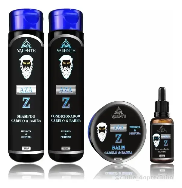 Kit Aza Z Shampo, Condicionador, Balm, Óleo P/ Barba Valente