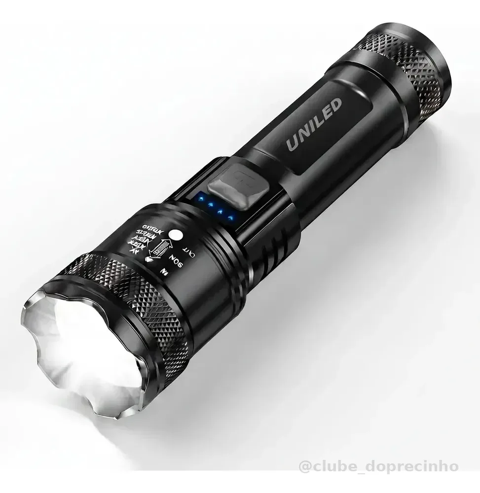 Lanterna Militar Tatica LED Mais Forte do Mundo Potente Zoom Telescópico Alto Brilho Resistente Agua Sitio Fazenda UNILED