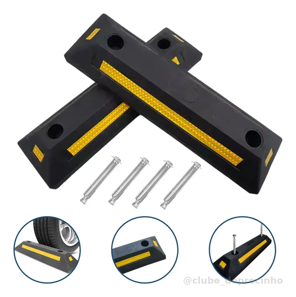 Bate Rodas Limitador De Vagas 2 Und Borracha Garagem 55cm Preto Amarelo Refletivo