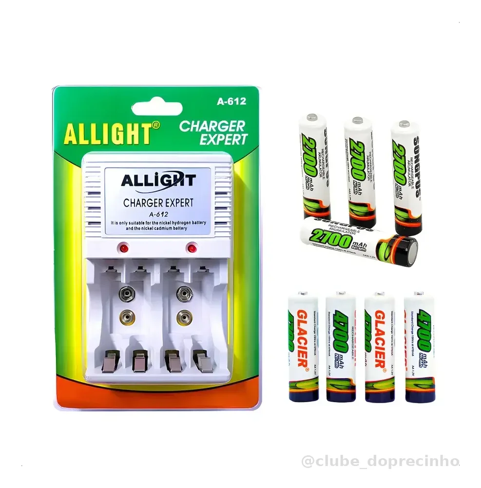 Allight Sellerex Kit 8 Pilhas Recarregáveis Aa/aaa + Carregador Rápido A-612 Bivolt