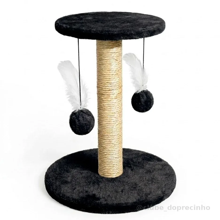 Arranhador Para Gatos Com Poste De Sisal Base Dupla Brinquedo Bolinha E Pena