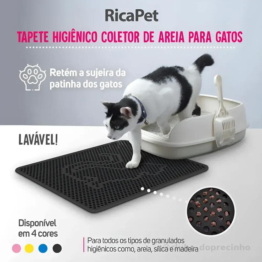 Tapete Higiênico Gato Coletor Caixa De Areia Preto Tam G