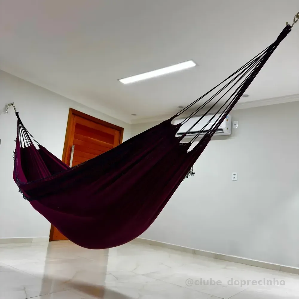 Rede Descanso Dormir Casal Reforçada Grande Jeans Algodão Vinho Rede De Descanso