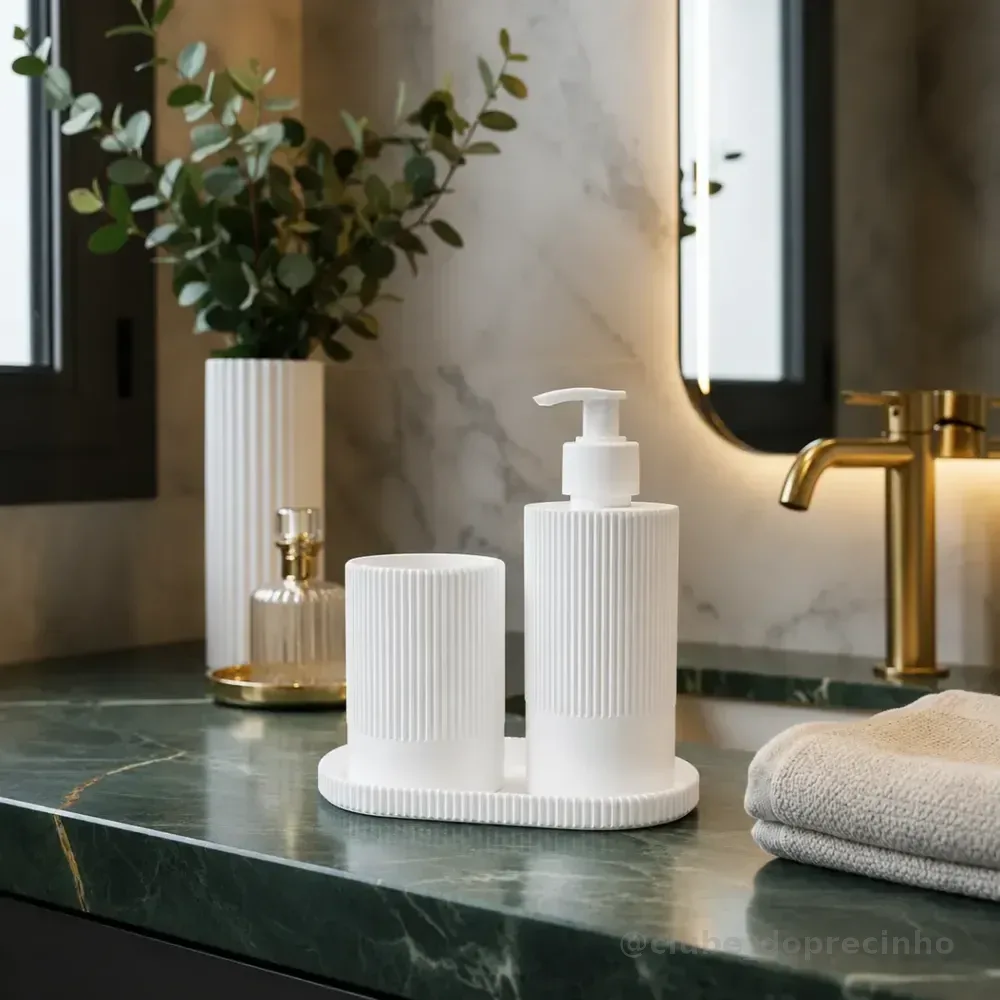 Kit Lavabo Banheiro Bandeja Sabonete Liquido Escova 3 Peças Branco