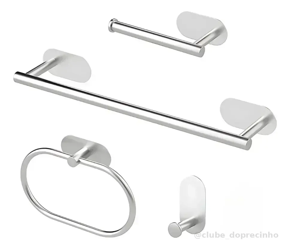 Kit Acessórios Banheiro Inox 304 Luxo 4 Peças Prateado