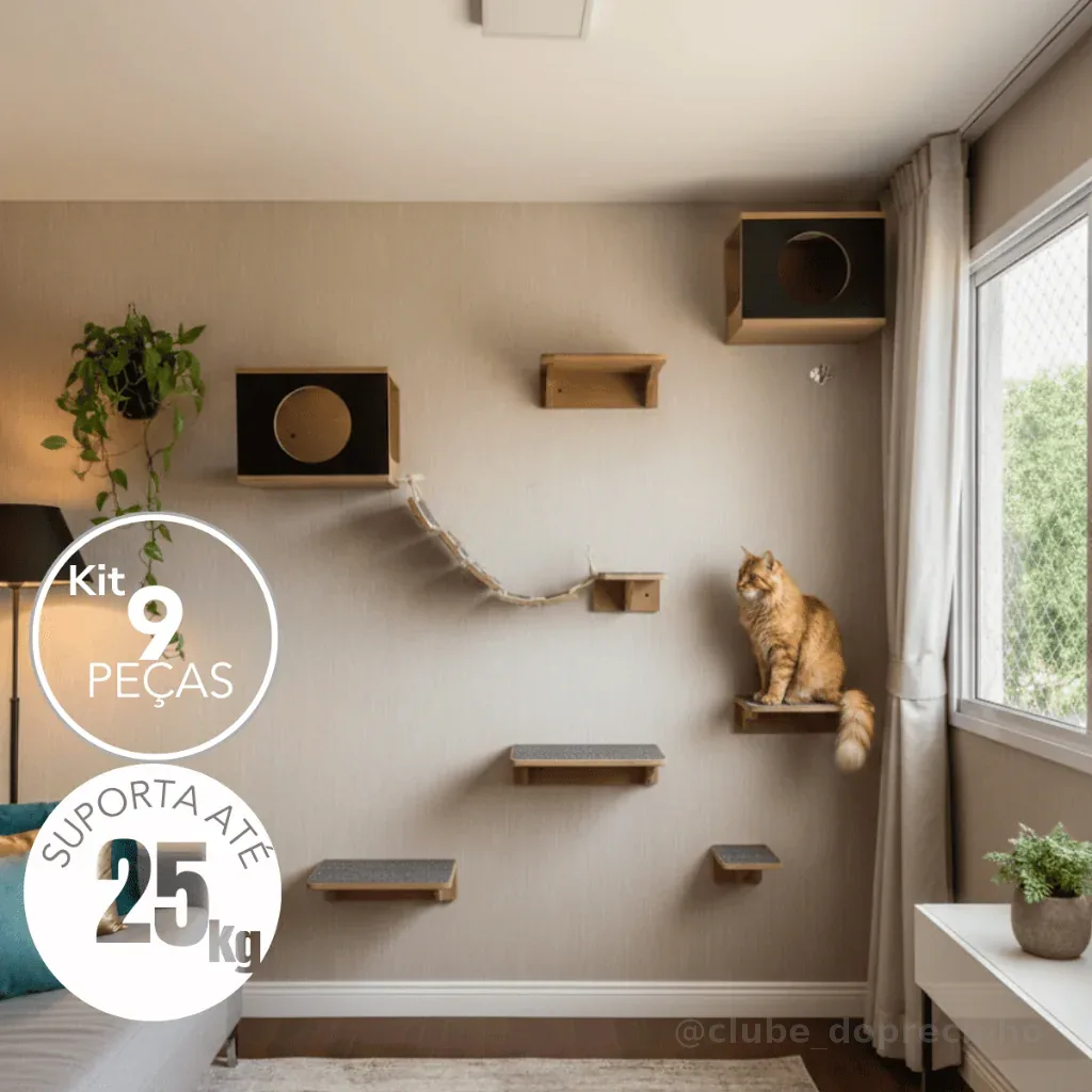 Playground Gato Reforçado 9pçs Montado Exclusivo BT Wood Parque Gatos Moderno Completo