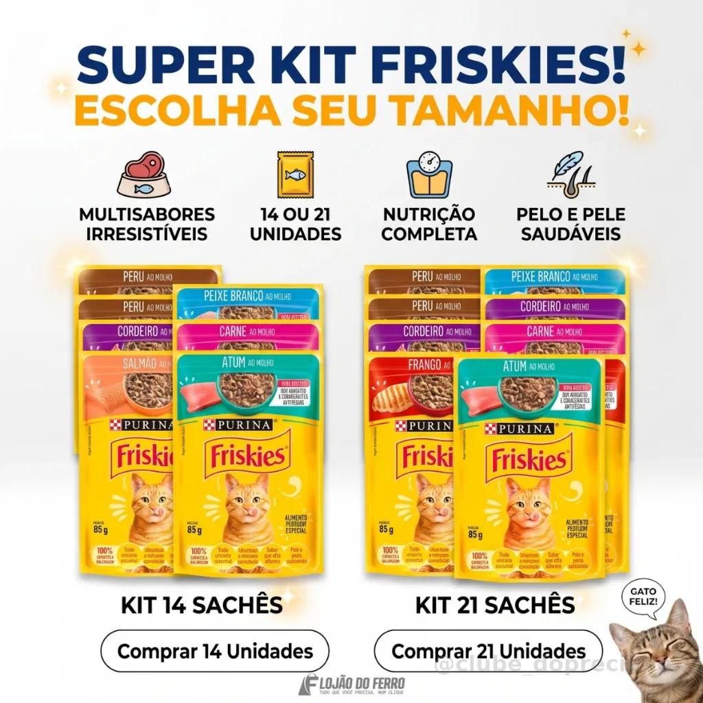 Sachê Friskies Gatos Ração Úmida 85g Sabores Sortidos Kit 14 ou 21 Sachês Purina