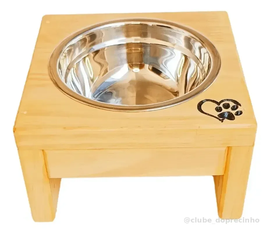 Comedouro Elevado Ergonômico Individual Gatos E Cão Madeira