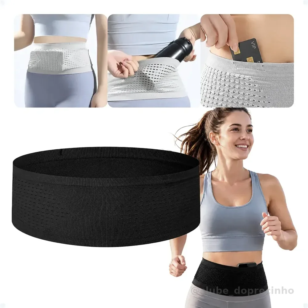 Cinto De Corrida Fitness Porta Celular Bolsa Elástico Treino Preto - G Lisa
