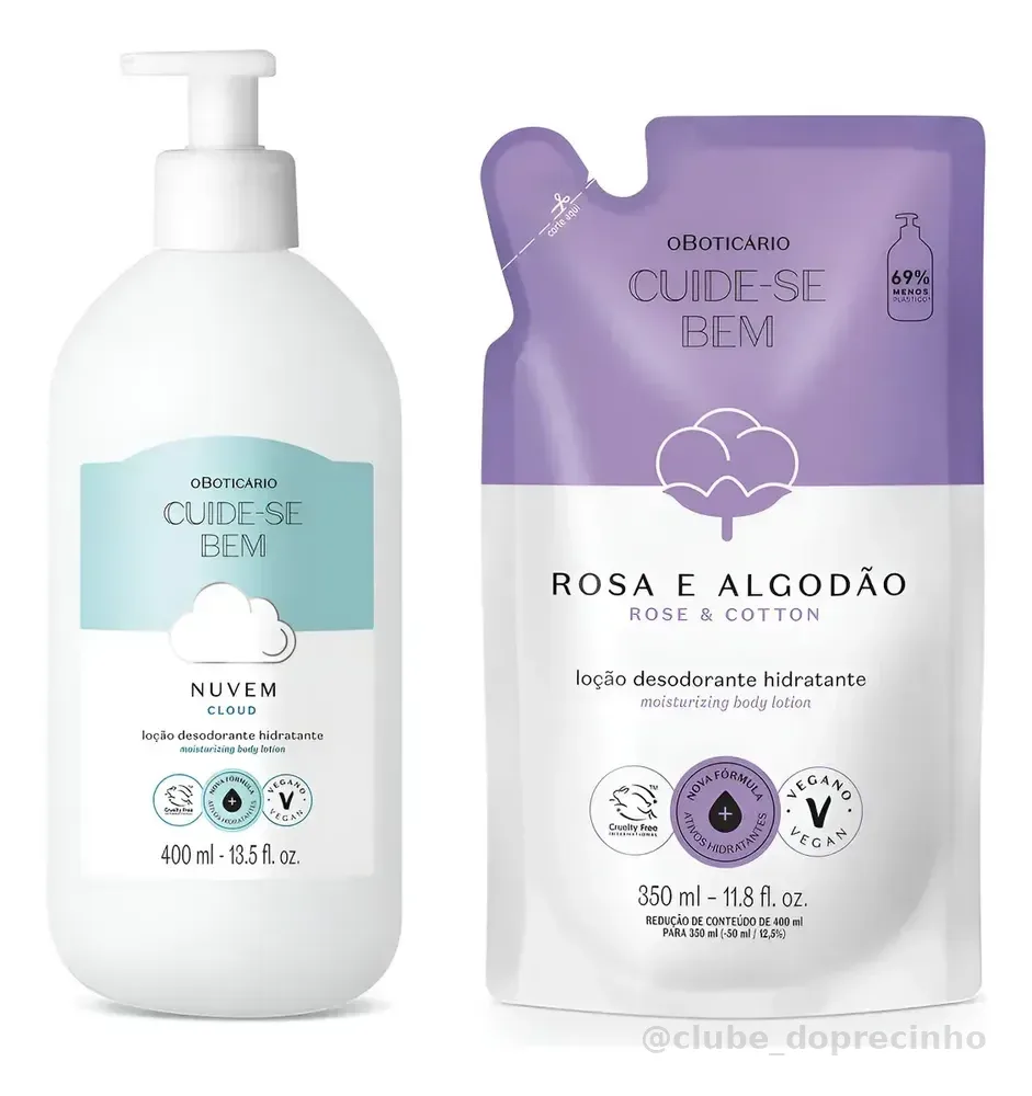 Combo Cuide-se Bem: Loção Corporal Nuvem 400ml + Refil Rosa