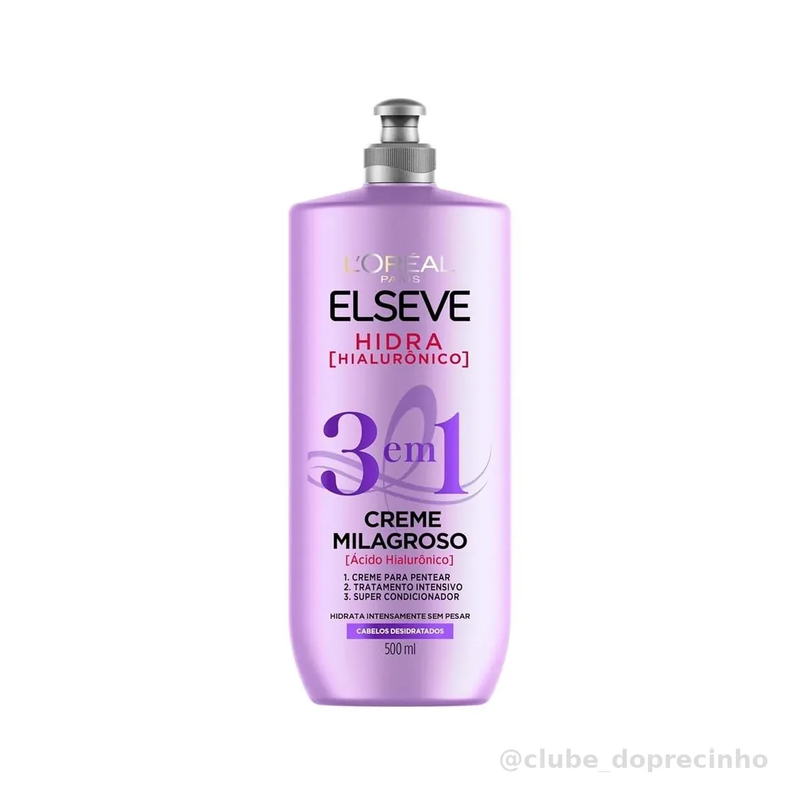 Elseve Hidra Hialurônico Creme Milagroso 3 em 1 com Ácido Hialurônico para Hidratação Intensa, Preenchimento dos Fios e Controle de Frizz, Uso Versátil 500ml