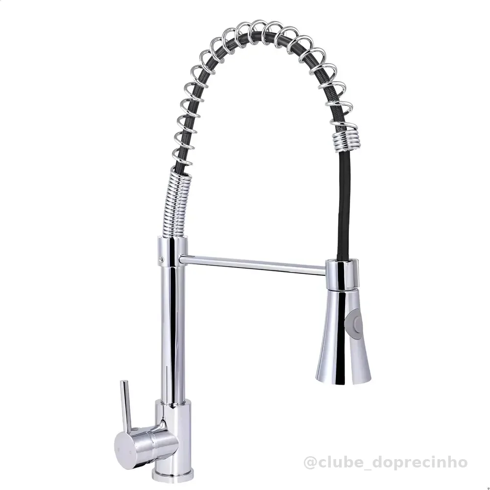 Torneira Monocomando Cozinha Gourmet Spray Misturador Luxo Prateado Cromado