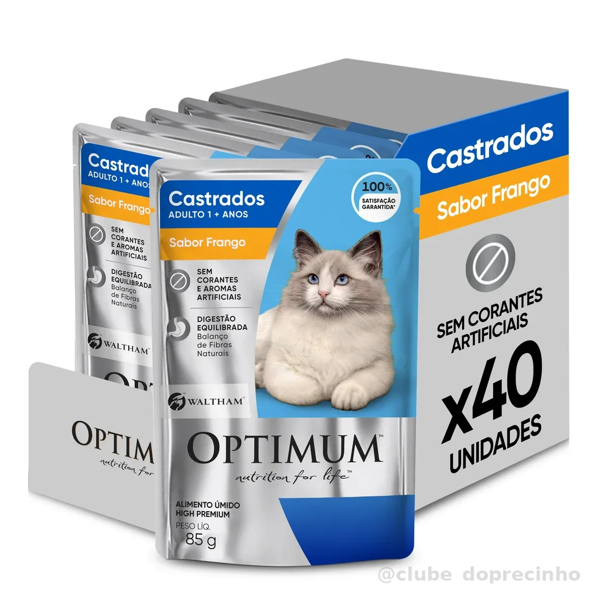 Pack Ração Úmida Optimum Sachê para Gatos Adultos Castrados Frango 85 g - 40 unidadaes