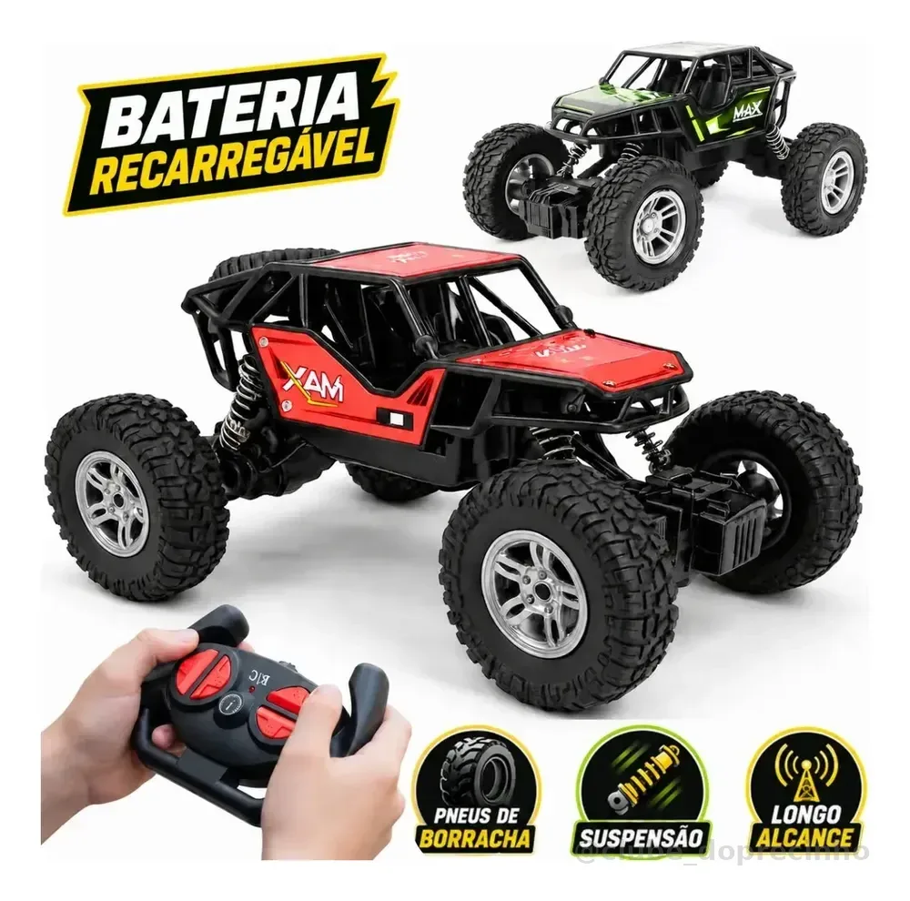 Carrinho Controle Remoto Jipe Carro Grande Off Road Com Bateria Recarregável Amortecedores Big Foot Estilo 4x4 Atacarejo Kids
