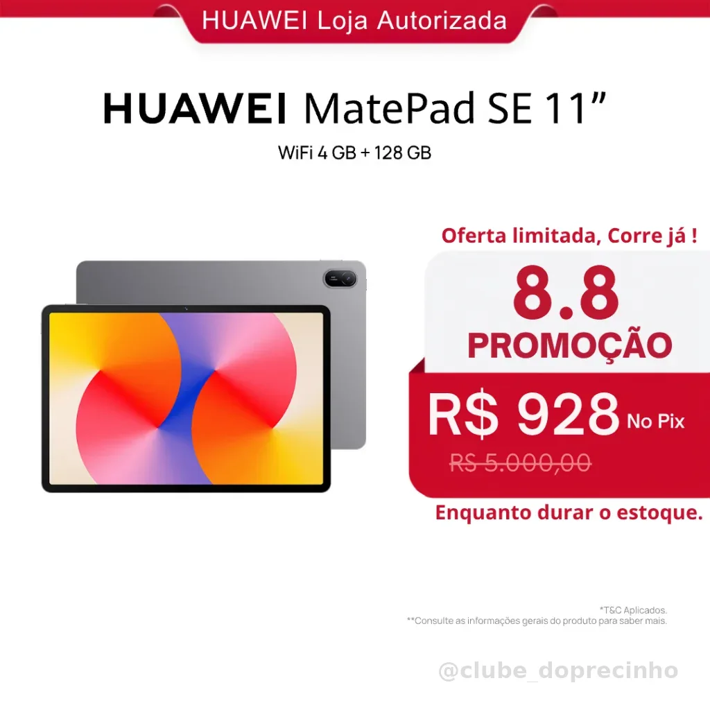 HUAWEI MatePad SE 11" 128/4 | Tablet | Design Corpo Único Metal | 7700 mAh + Superbateria de 22,5 W