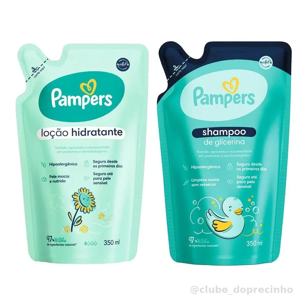 Kit Pampers Refil Shampoo Glicerina 350ml + Loção Hidratante Infantil 350ml