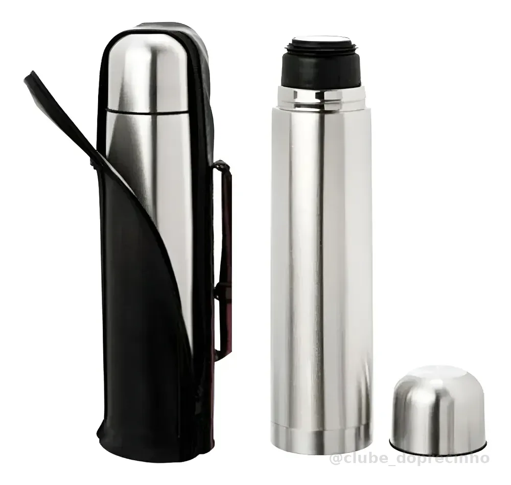 Garrafa Térmica Inox 1 Litro Café Água Chimarrão Chá Capa Prateado