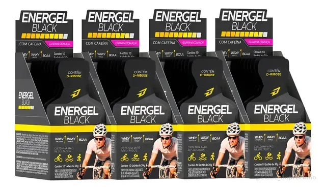 Kit 4x Gel Energel Black Carbo Caixa C/10 Sachês C/ Cafeína