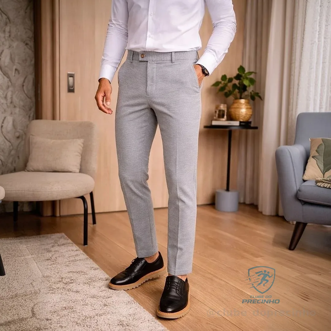 Calça Social Alfaiataria Masculina Malha Elastano Stretch