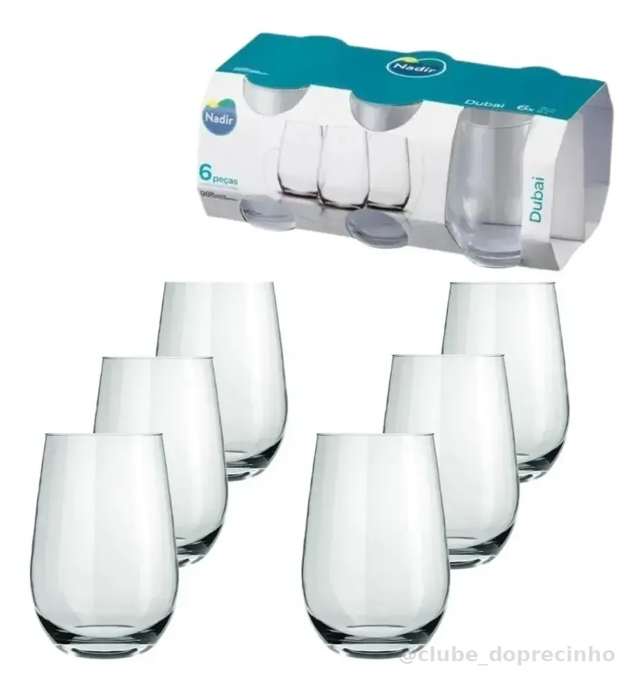 Jogo Copos Vidro Dubai Long Drink Água 480ml Nadir 6 Peças