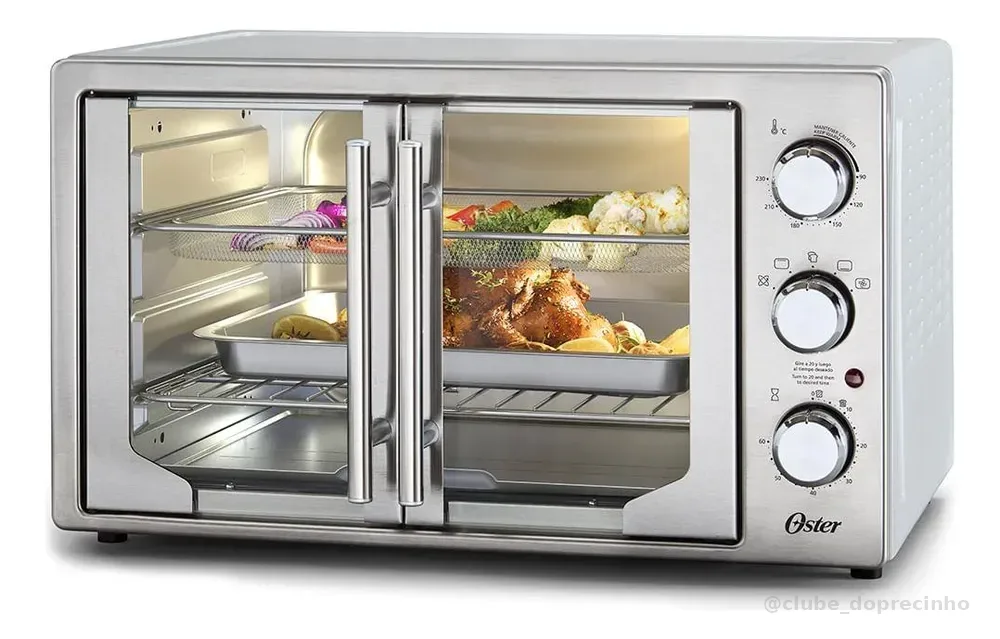 Forno E Fritadeira Sem Óleo Oster 42l French Door 2 Em 1 Cor Prateado TSSTTVFDMAF