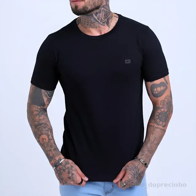 Camiseta Básica Masculina Slim Fit Algodão Lisa Várias Cores