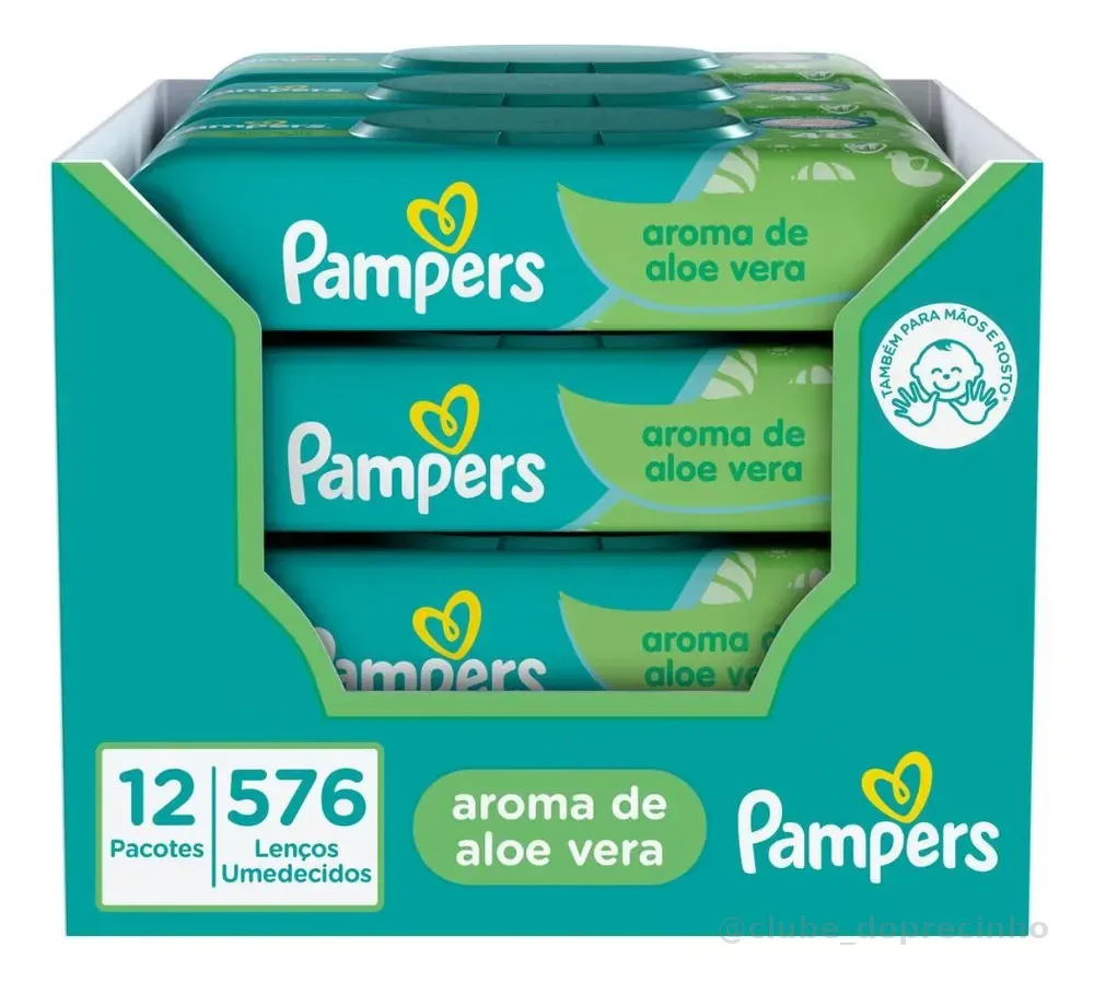 Lenços Umedecidos Pampers, Aroma de Aloe Vera 12 pacotes em total 576 Unidades