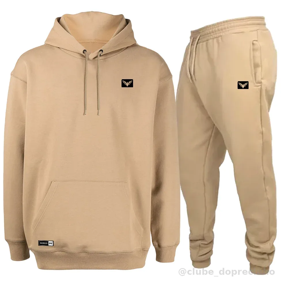 Conjunto Moletom Blusa De Frio + Calça Abrigo Modelo Canguru com Cordinha Neon Estampado