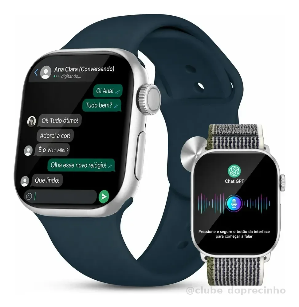 Smartwatch Aurafit A11pro Tela Hd 2,02  Resposta Do Whatsapp Prateado Mesh Azul