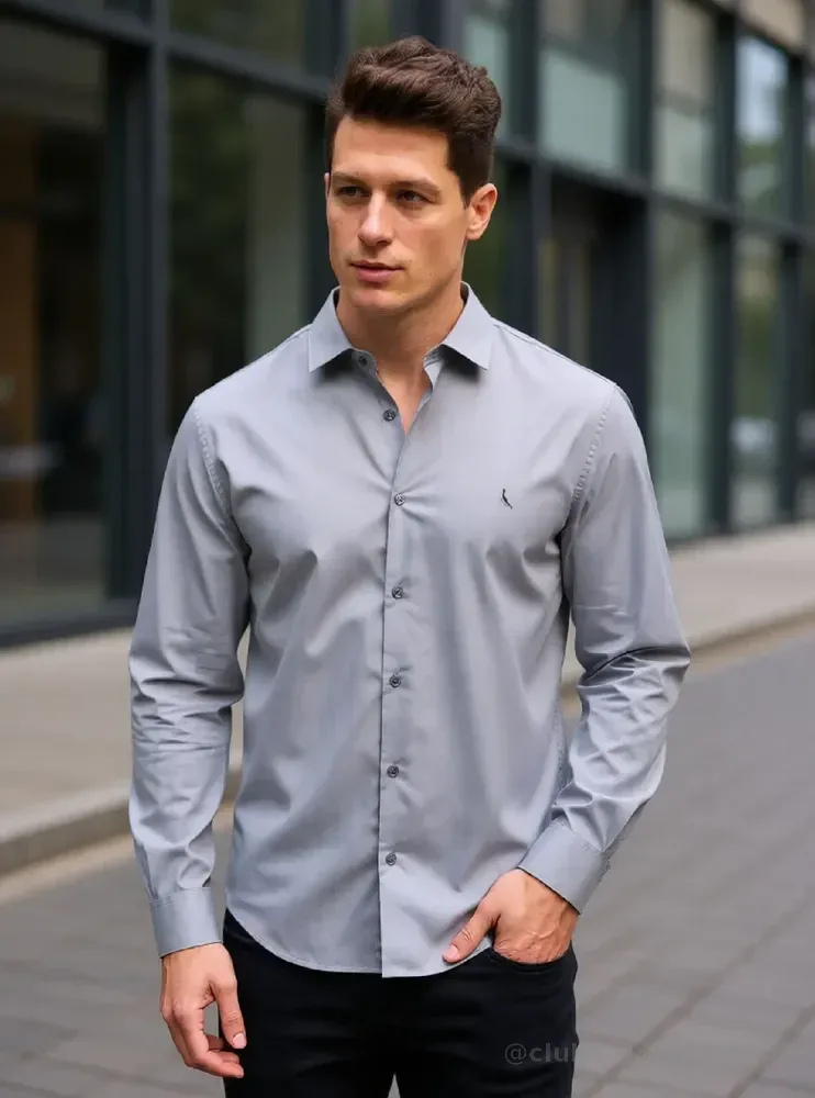 Camisa Ml Prado Reserva Cinza Claro Liso Gg