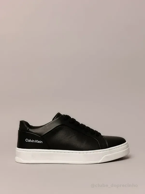 Tênis Couro Calvin Klein Masculino Cksm1100 Preto Liso 41 Br