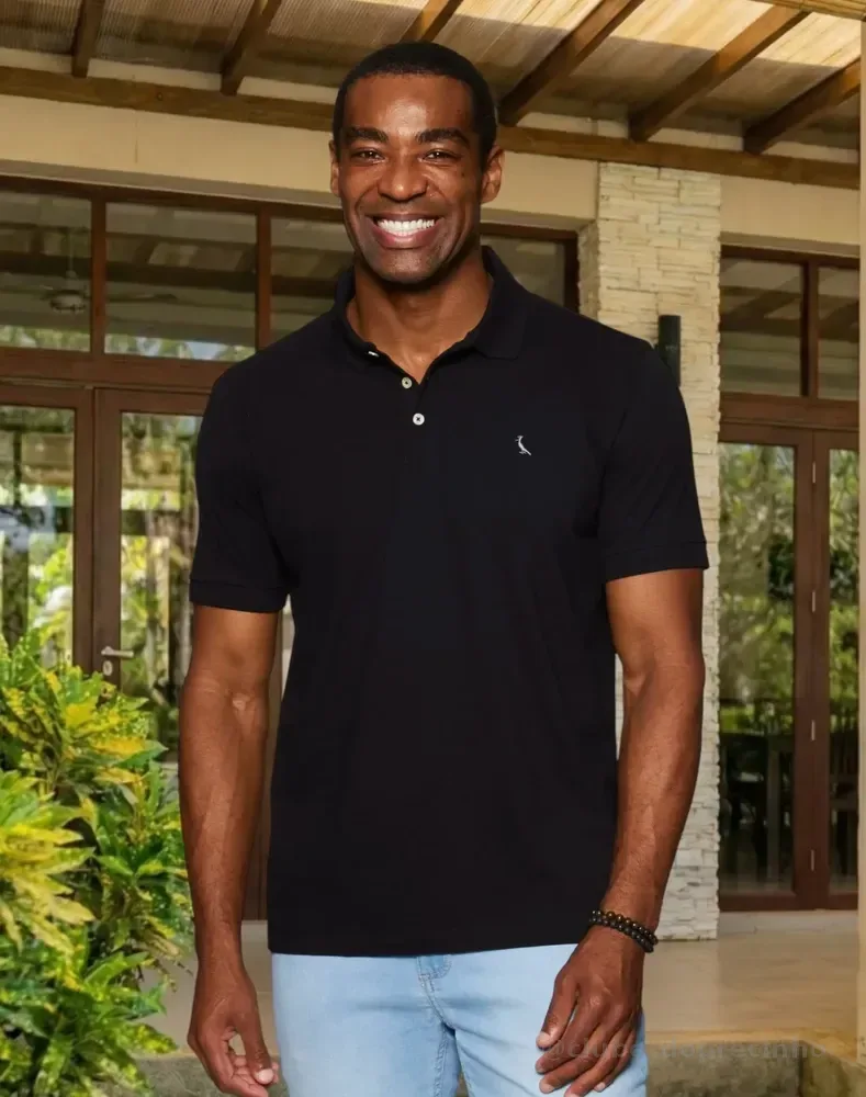 Camisa Polo Reserva Essence Básica Preto Liso P