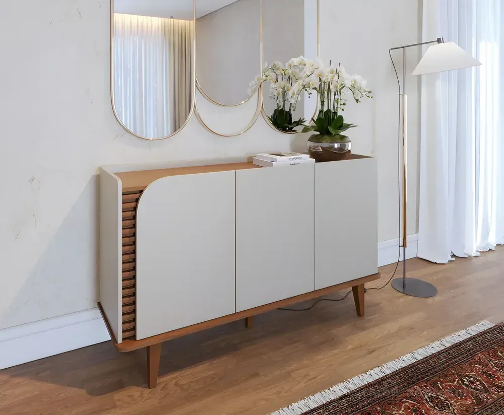Buffet Para Sala De Jantar 3 Portas Jurerê Cor Off White Casa Lustre