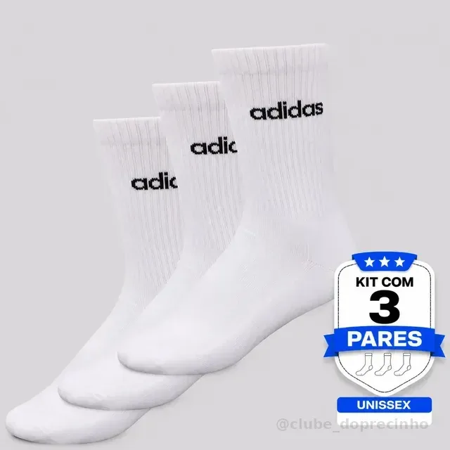Kit Meia adidas Lin Crew 3 Pares Branca