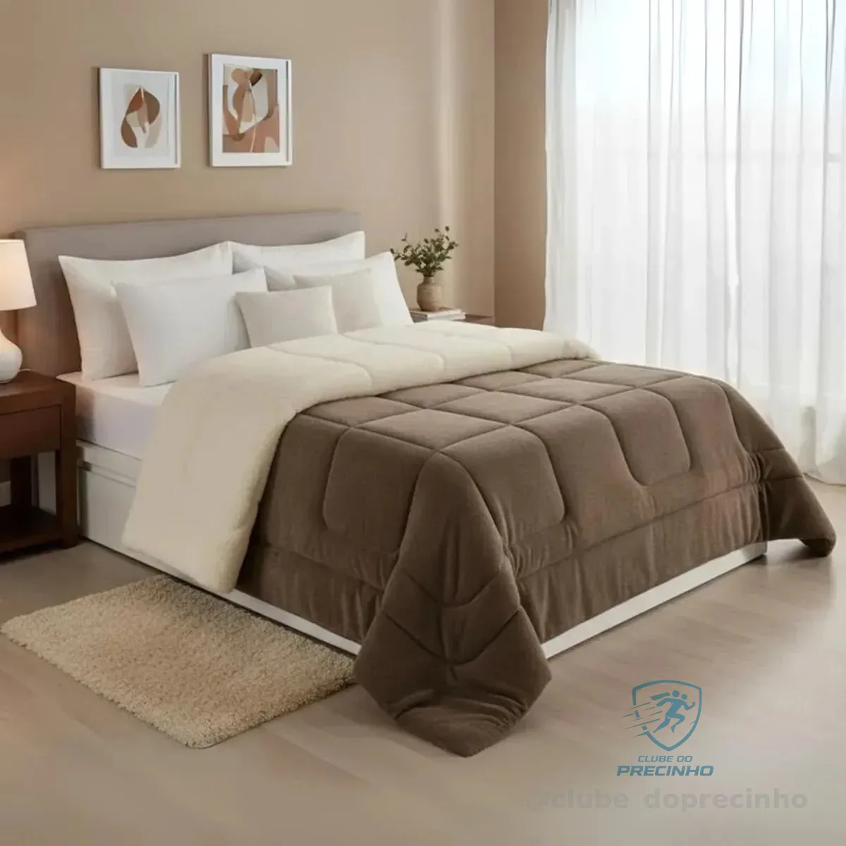 Edredom Sherpa Cobertor E Coberdrom Casal Queen Grosso Cores Rose Lisa