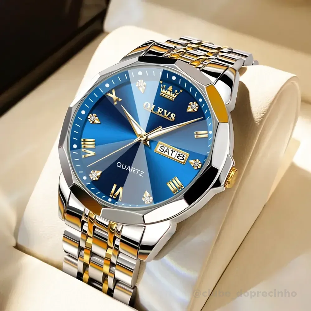 Olevs Relógio Masculino A Prova D'água Quartzo 9931 Prateado Azul