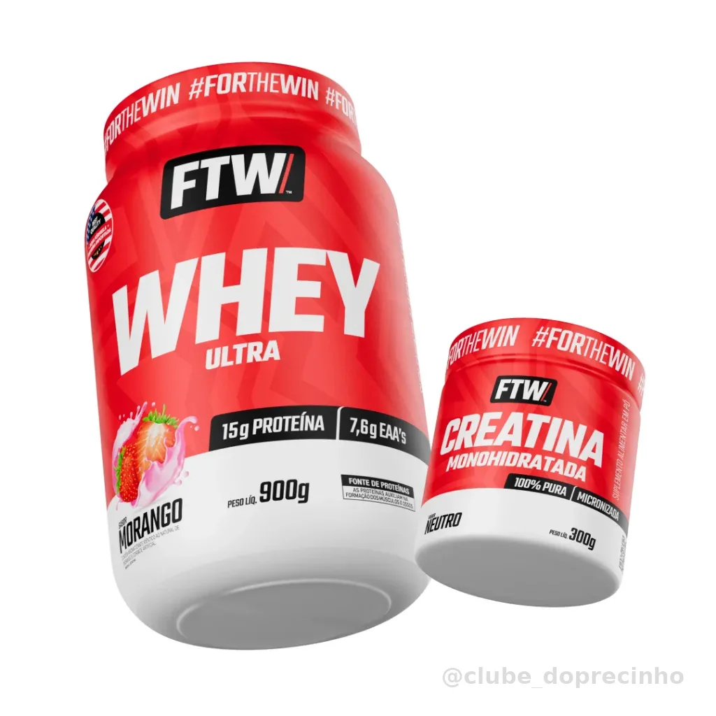 Kit Whey Ultra Protein Concentrado Pote 900g + Creatina Monohidratada Pura 300g - FTW