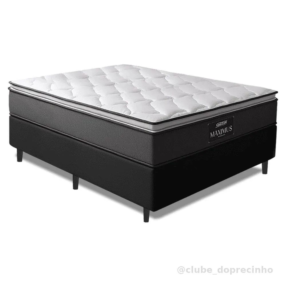 Cama Box Casal Colchão Molas Ensacadas Pillow Maximus 138x188x62cm Cinza / Preto Gazin