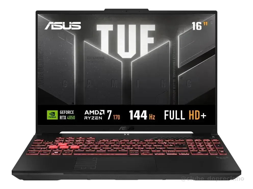 Notebook Gamer ASUS TUF Gaming A16, AMD Ryzen 7, RTX 4050, 16GB RAM, 512GB SSD, Linux KeepOS, Tela 16" IPS 144Hz, Mecha Gray - FA607NUQ-RL167