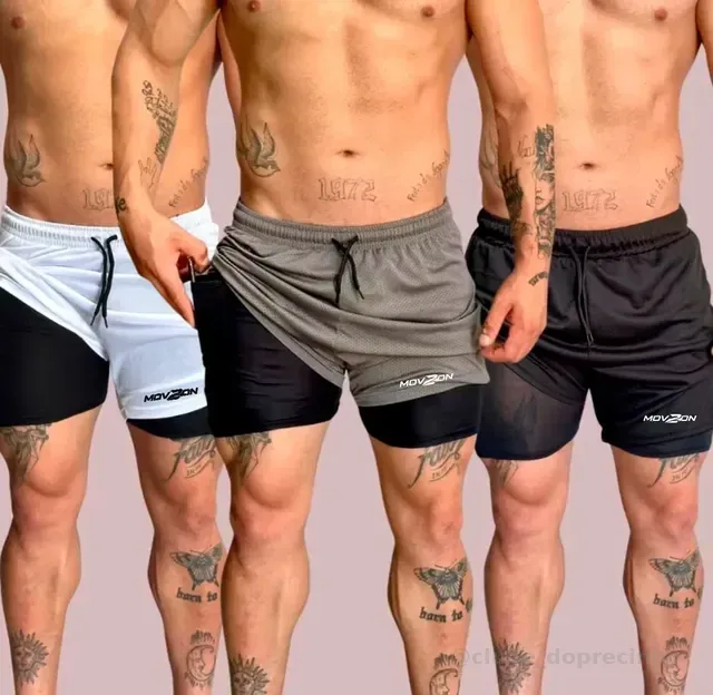Kit 3 Shorts Masculino 2 Em 1 Dry Fit Academia Anti Odor