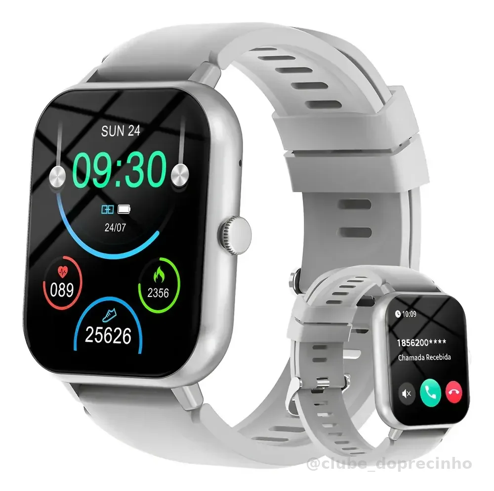 FOXBOX Bluetooth Smartwatch Resistente À Água Esportivo Relógio Inteligentes Unissex Multifuncional Prata Pulseira Silicone Controle de câmera Assistente de voz Frete Gratuito