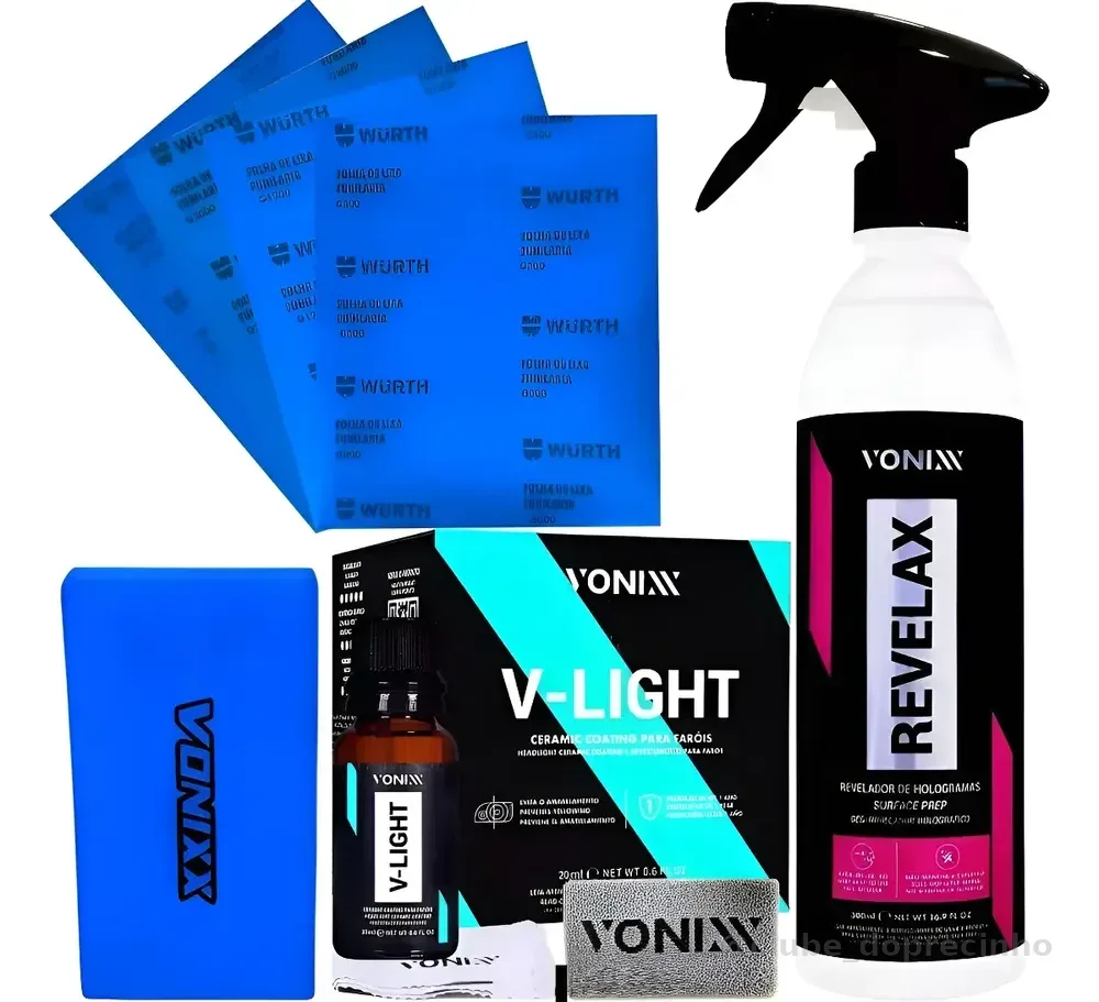 Kit Polimento Farol Vitrificador Light Revelax+lixas Vonixx