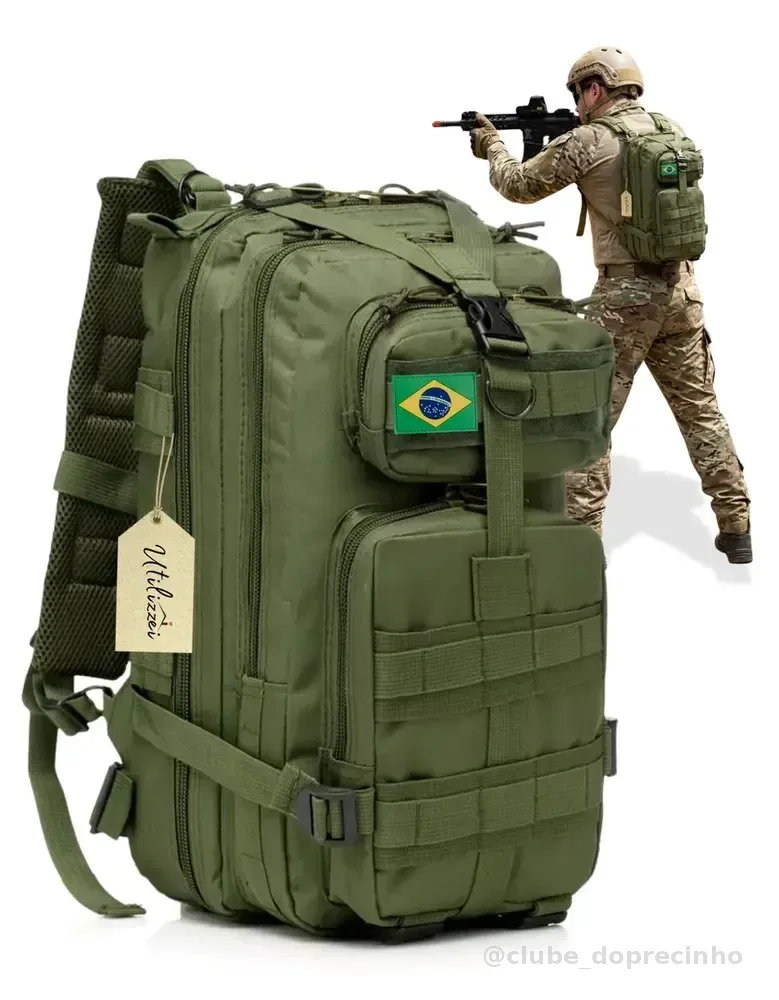 Mochila Tática Militar Bolsa Resistente 30 Litros Super Reforçada Impermeável Bandeira Brasil Brinde Utilizzei