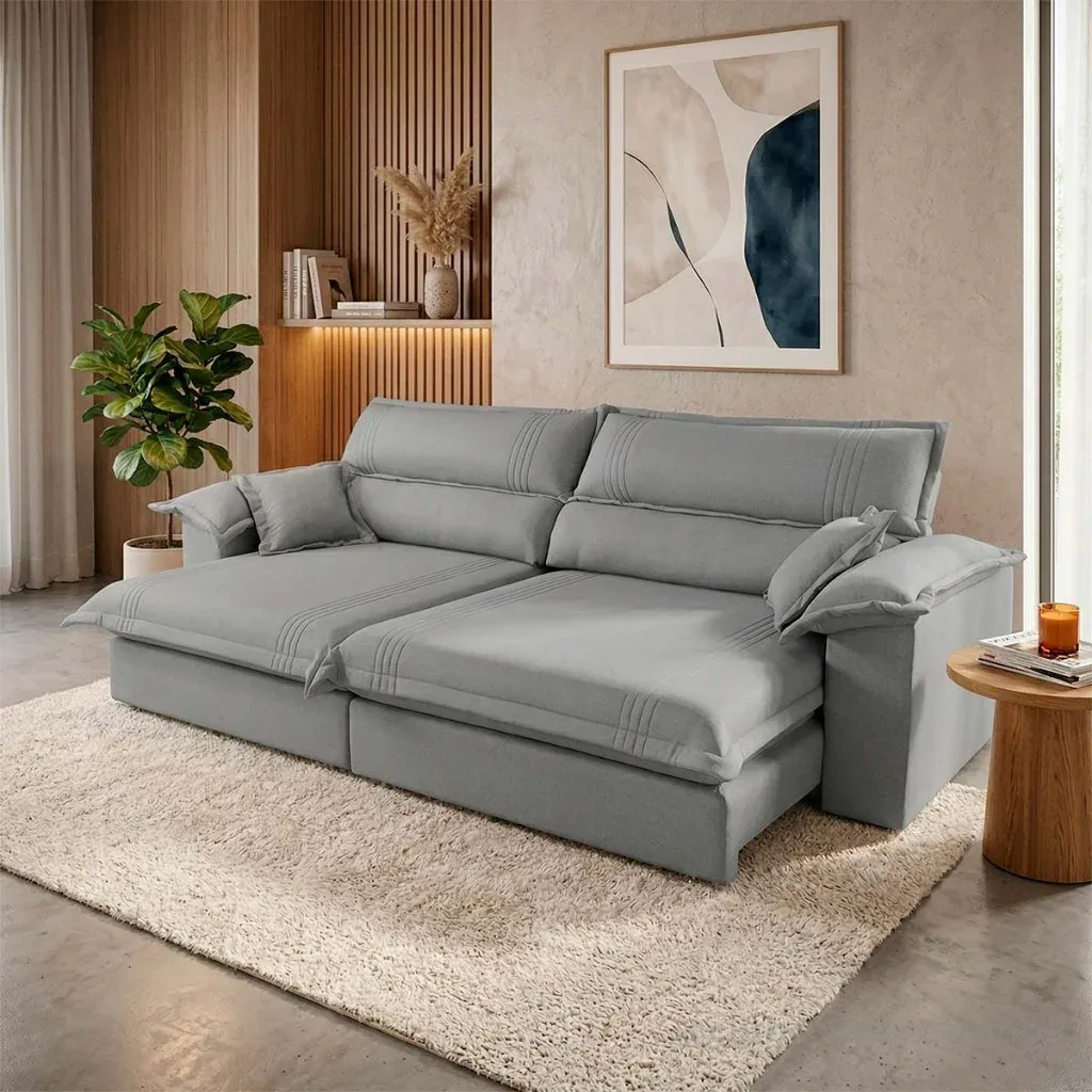 Sofá Retrátil Reclinável 2,30m Nivus Cinza c/ Molas Ensacadas - King House