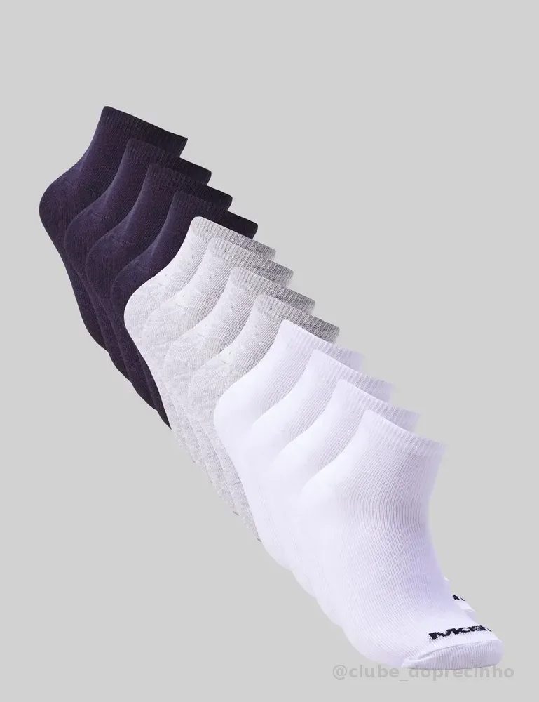 Kit 12 Meias Unissex Cano Curto Mash Branco/cinza/preto Liso 39-44