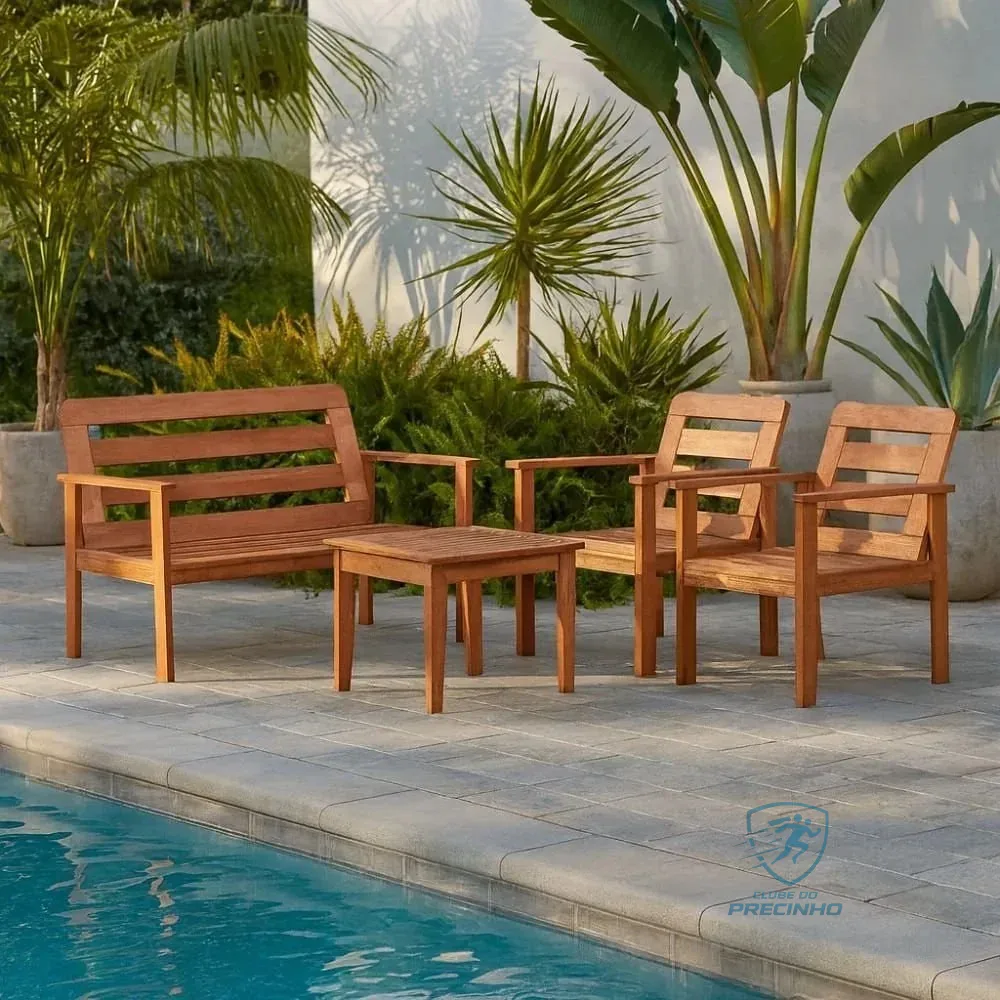 Conjunto Yescasa Jardim 1 Sofá 2 Poltronas E Mesa Madeira