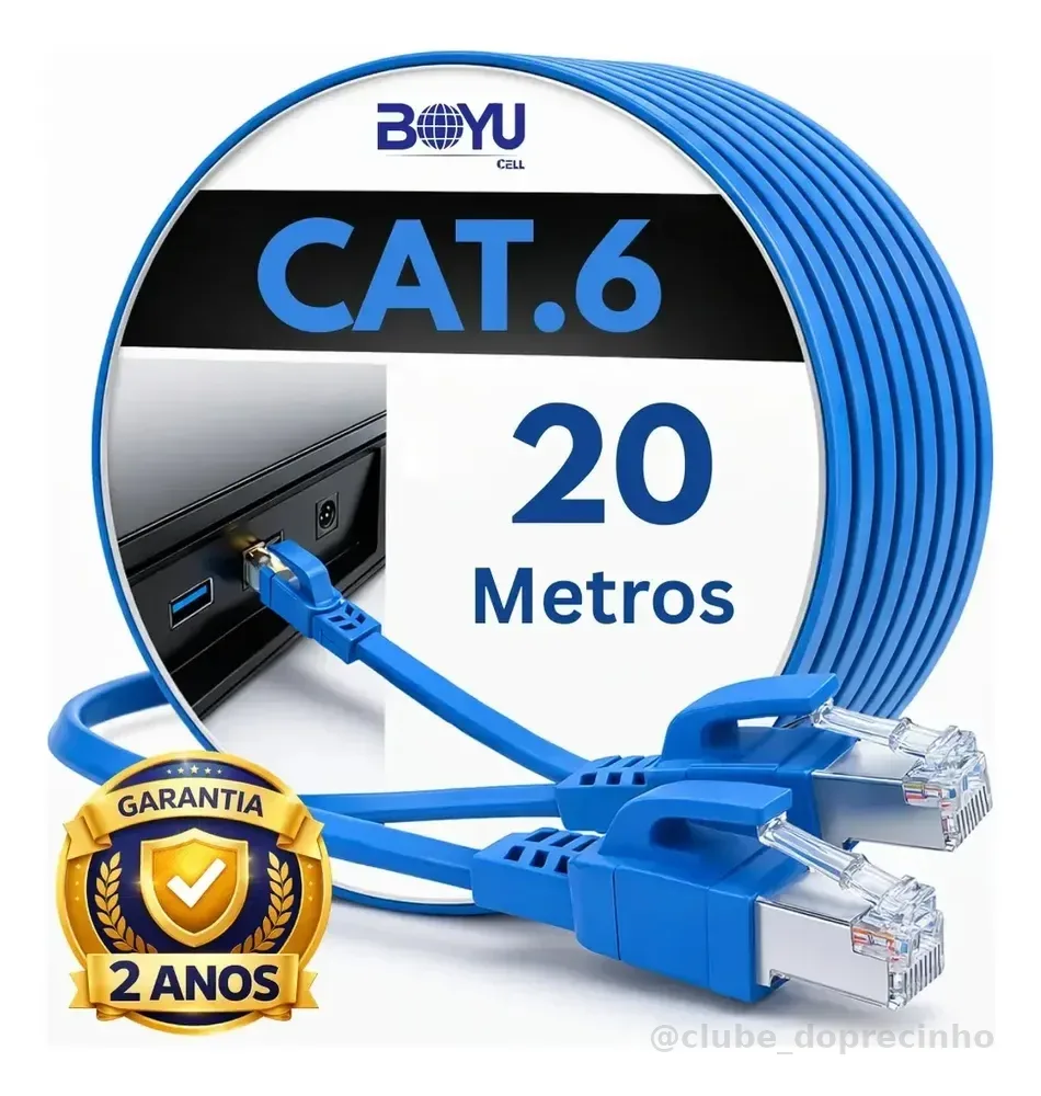 Cabo De Rede Cat6 20 Metros 20m Lan Internet Crimpado Rj45 Azul Boyu Cell