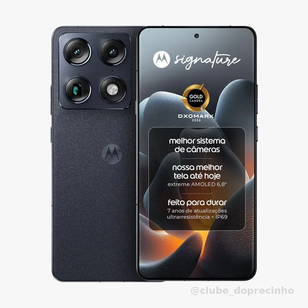 Smartphone Motorola Signature 5G - 512GB 24GB (12GB RAM + 12GB RAM Boost), 3 cameras 50MP Sony Lytia e Zoom 100x, Tela 1.5K extreme Amoled 165hz - Preto