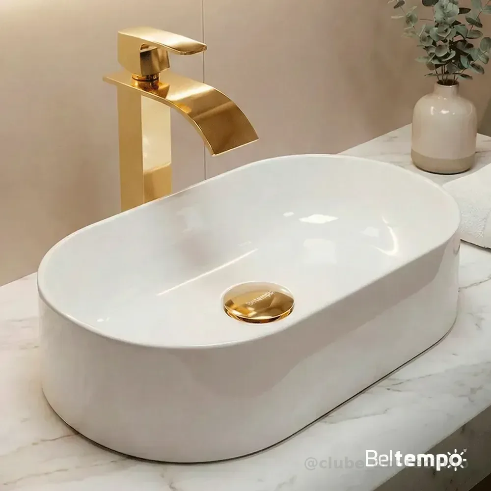 Cuba Pia de Apoio Sobrepor Oval 43x25 Branca Banheiro Lavabo Beltempo BT-2030