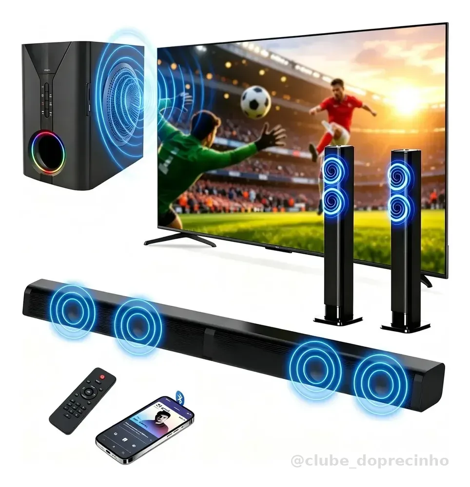 Caixa De Som Soundbar 2.1 Canais 400w Home Theater Tv Sound Bar Com Subwoofer Bluetooth, Usb, Fm Radio,display Led,rgb Luz,110v-240v